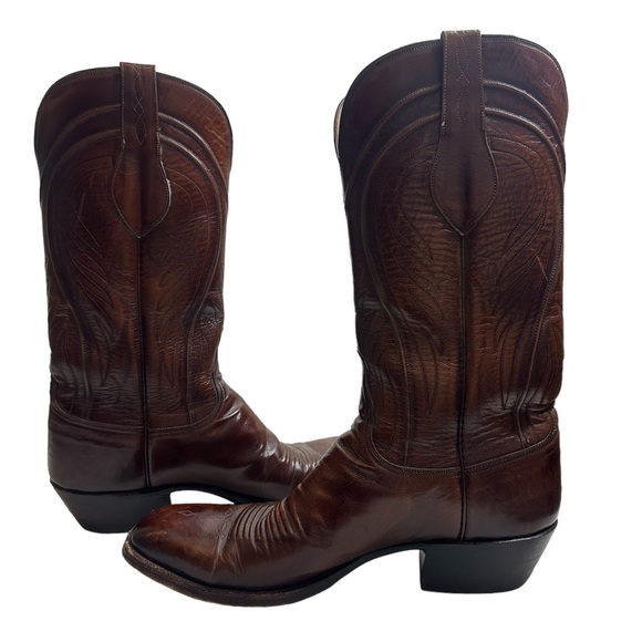 Vtg LUCCHESE 2083 Mahogany Cowgirl boots USA Sz 11C Excellent condition - Picture 3 of 16